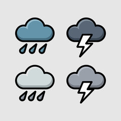 Obraz premium Weather forecast icons set with rain clouds and lightning