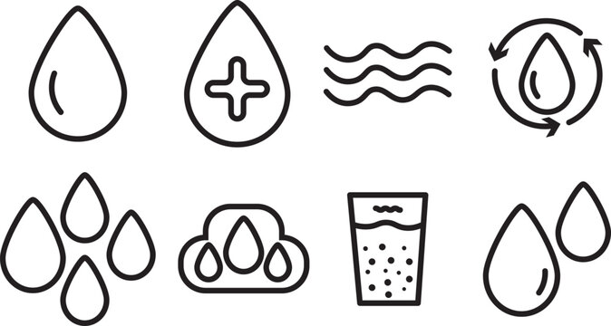 Water resources line set icon. Natural liquid symbols. Modern ecology branding icons.G lobal water resource collection. Isolated vector illustration on white background.
