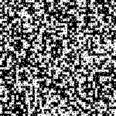 Fototapeta premium Intense black-white pixel chaos with tiny scattered fragments and high-density specks, gritty noisy static like big data overload or crypto hash distortion.