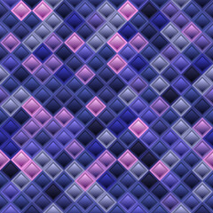 Obraz premium A vibrant purple and blue vector pattern featuring a dense, diagonal grid of square mosaic tiles with glowing pink and lavender accents.