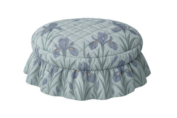 Fototapeta premium Quilted ottoman with iris floral pattern and ruffles