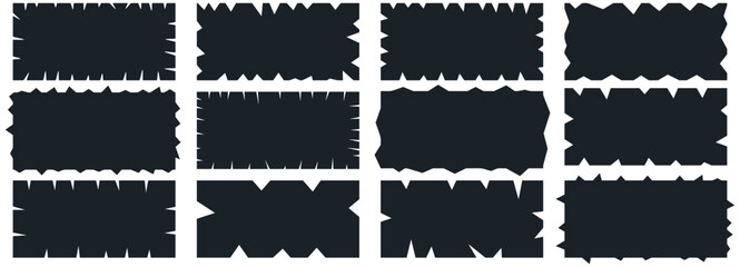 Obraz premium Jagged black borders with torn paper textures. Rough geometric shapes perfect for creative labels, vintage collage art, and modern graphic design projects.