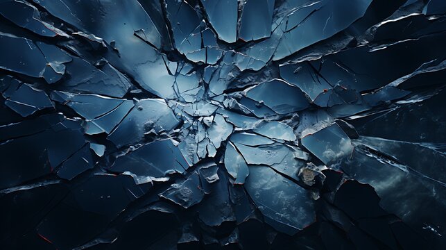 A mesmerizing view of shattered glass reflecting a dark, mysterious light