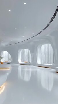 Modern futuristic interior of a spacious future house. Modern architecture and concept of modern living