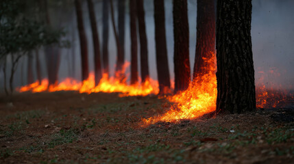 Fototapeta premium Forest fire wildfire flame smoke heat pine tree disaster nature climate Forest fire wildfire flame smoke heat pine tree disaster nature damage