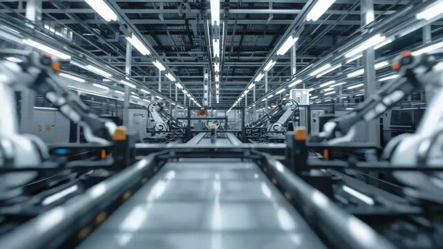 Automated assembly line with robotic arm automation modern manufacturing factory producing precise