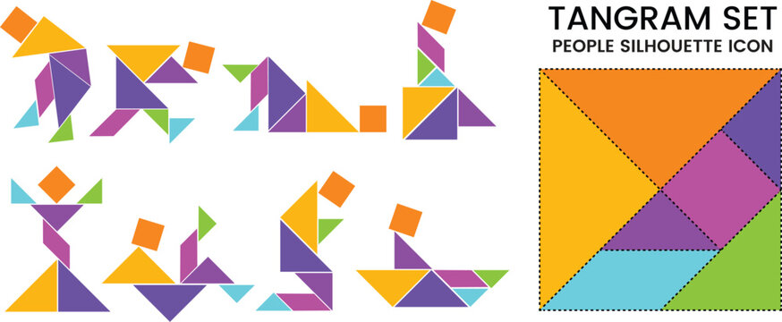 Tangram Puzzle Activity Set &ndash; Creative People Figures Vector Illustration