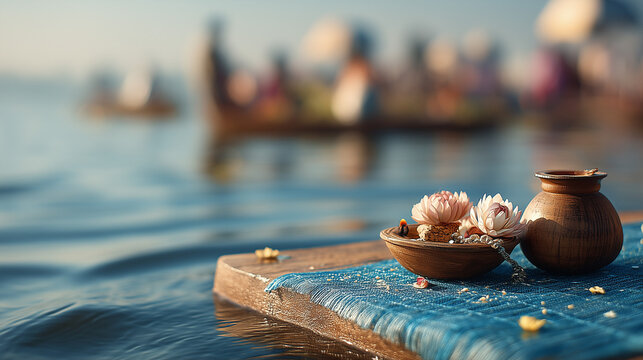 Cheti Chand, Sacred offerings floating on river during Cheti Chand Sindhi New Year rituals honoring Jhulelal with devotion