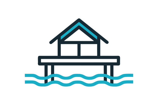 dock on river outline vector icon  wooden dock ext