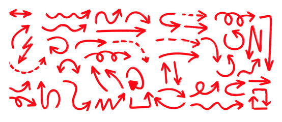 Fototapeta premium Handwritten motivational words and doodles collection in red ink isolated on transparent background