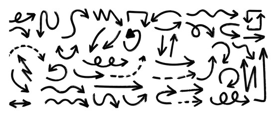 Handwritten numbers 0 to 9 with arrows and scribbles doodle set isolated on transparent background