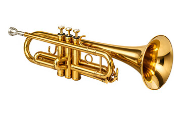 Obraz premium Shiny brass trumpet with silver accents on a black background isolated on transparent background.