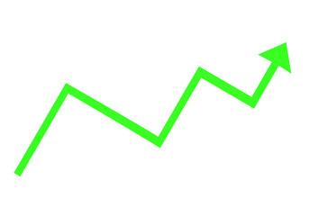 Green upward trending arrow growth symbol success progress increase isolated on transparent background