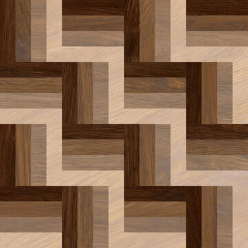 Interlocking wooden parquet pattern with layered natural grain and geometric symmetry