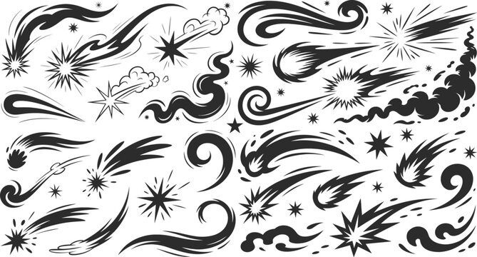 Abstract Cosmic Swirls and Celestial Comet Line Art Pattern.