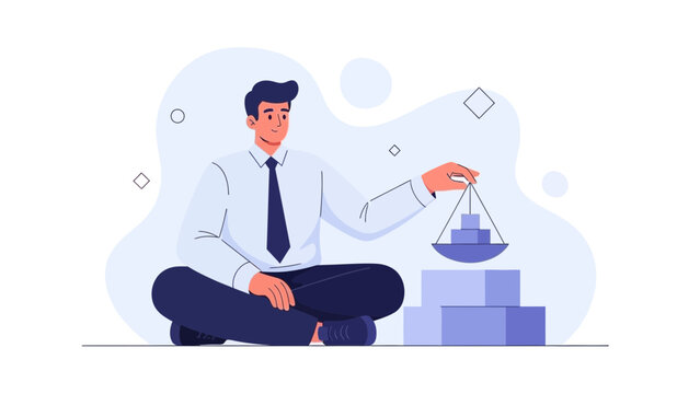 Businessman holding scales, balancing business and life, work-life balance concept