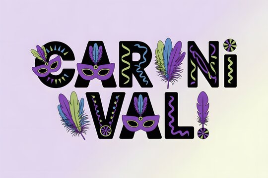 Colorful carnival celebration with decorative masks and letters spelling carini val