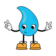 Cute Water Drop Character Illustration. White background, isolated