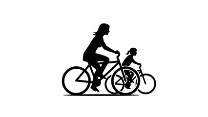 Naklejka premium Mother and Child Riding Bicycles Together Silhouette.