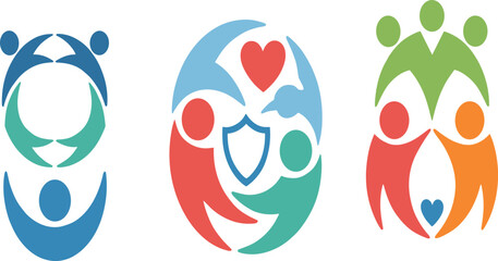 Obraz premium People Community Care and Support Illustration Set Representing Family Protection, Unity, Trust, Love, Social Bonding, and Human Connection Concepts