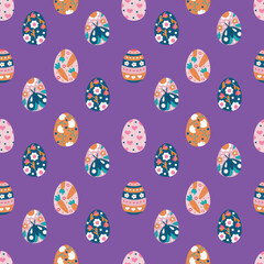 Easter Egg Pattern on Purple Background. Endless textures for your design	