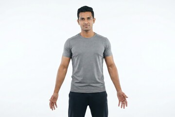 Fit Young Indian Man Standing Confidently on White Background &ndash; Health and Fitness Awareness