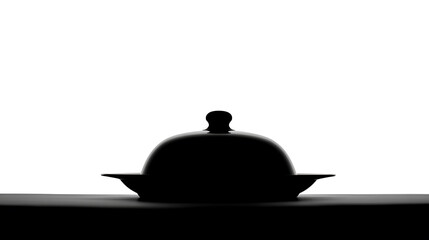 Obraz premium Shadowed Butter Dish: A striking black and white photo of a butter dish, the simple lines and shapes create a sense of elegance, ideal for food, home, or design.