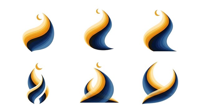Abstract Flame Swirl Icons with Crescent Moon Night Concept