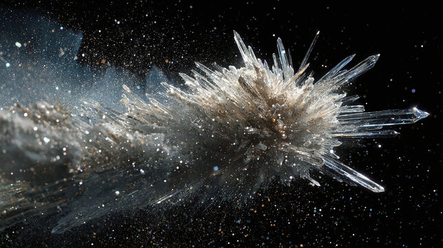 A mesmerizing view of a crystal explosion, a study of crystalline structures in science.