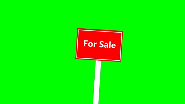 For Sale Signboard Animation Isolated on Green Screen