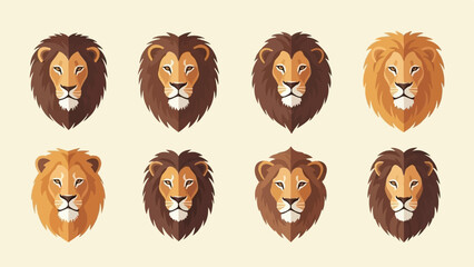 Fototapeta premium Stylized lion heads in various shades of brown and gold