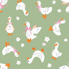 Cute Goose Illustration Pattern. Design for fabric, textile, wallpaper, packaging, website