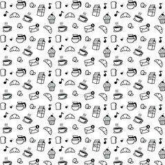 Hand Drawn Coffee and Breakfast Seamless Pattern