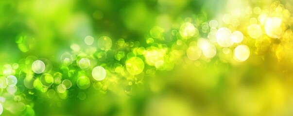Fototapeta premium A vibrant, blurred background featuring green and yellow bokeh, evoking a fresh and lively atmosphere.