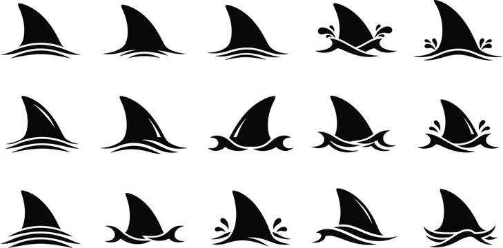 Shark fin silhouette patterns on white background