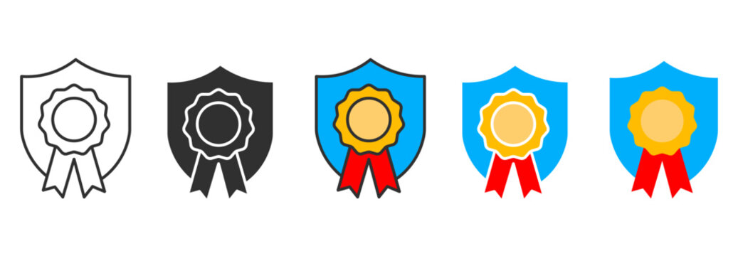 shield and medal icons. quality guarantee and security shield icons set with award medals