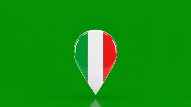 Realistic 3D Italy Flag Map Pointer Pin on Green Screen