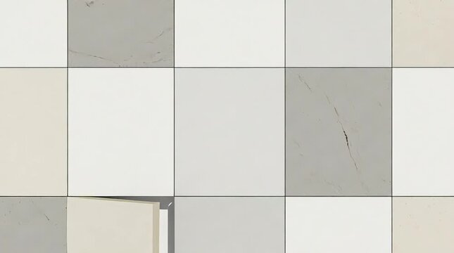 Modern white and gray marble tiles arrangement with subtle shadows