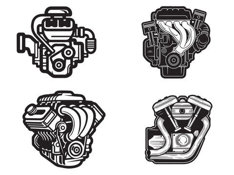 Set of Inline Four Cylinder Engine Technical Icons