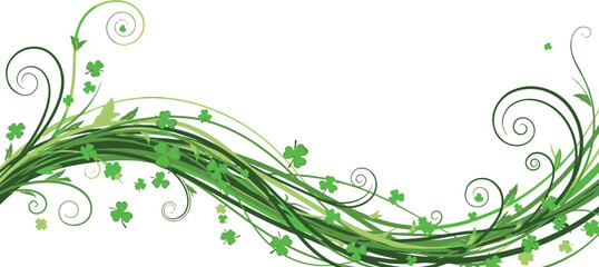 Obraz premium St patrick's day green shamrock decorations and swirls