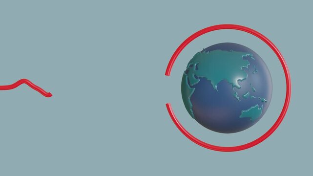 The Earth's ECG shows a dangerously low heart rate 3d animation, signaling a critical condition caused by the relentless fever of global warming, Abstract low heart beat of earth 3d animation.