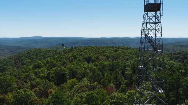 Scenic Forests And Devil's Knob Fire Tower, Ozark National Forest In Arkansas, USA - Drone Forward