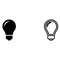 Set of light bulb icons in solid and outline style representing idea and innovation concepts