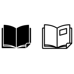 Open book and magazine icons set in solid and outline styles for reading and study themes
