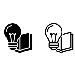 Light bulb and open book icons representing education learning and creative idea generation