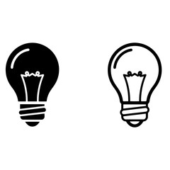 Traditional incandescent light bulb icons in solid and outline styles for creative invention concept