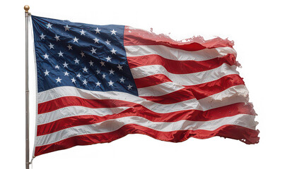 Obraz premium American flag waving on a pole with a white background symbolizing freedom and patriotism