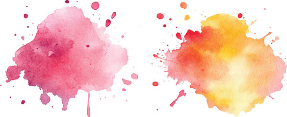Vibrant watercolor splashes in different colors brush on white background. A collection of colorful paint splatters and splashes on a white background.  © Artful