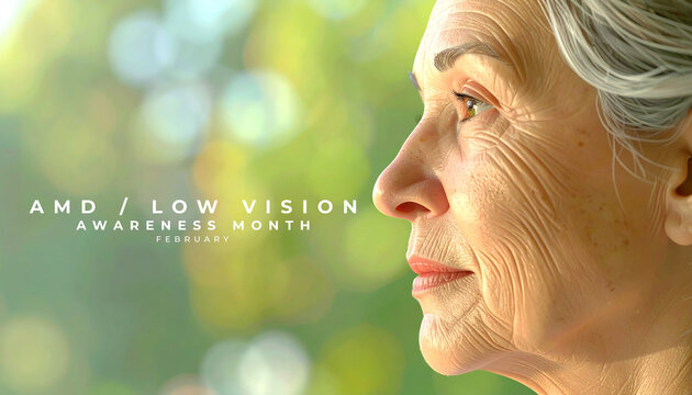 AMD Awareness Month. Senior eye health and macular degeneration prevention.