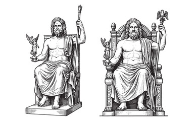 Greek God Zeus or Jupiter Sitting on Throne Sketch © trianatio